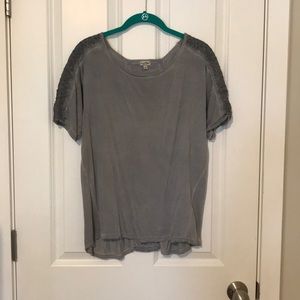 Loose fitting gray top with lace detail